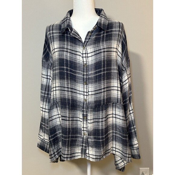 AMERICAN EAGLE Blue Plaid Flannel Peplum Shirt Women’s Large - Picture 1 of 7
